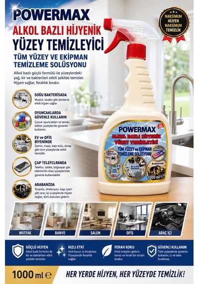 Powermax Alkol Bazlı Hijyenik Yüzey Temizleyici 1000 Ml X2 Set Çok Amaçlı Yüzey Temizleyici