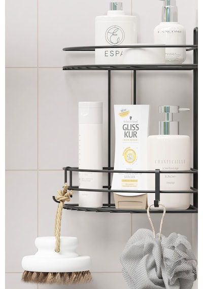 Zabata Yapışkanlı 2 Katlı Banyo Köşeliği Köşe Rafı Duş Şampuanlık Duvar Düzenleyici Organizer Raf Siyah