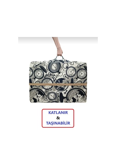 Lüks Katlanır Yatak 70x180x6 Cm Sünger Dünya Saat Desen