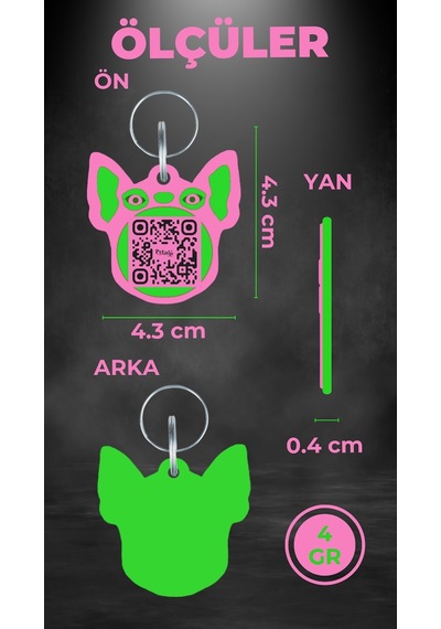 Petjoo 7.Hook Yeşil-Pembe Qr'lı Köpek Künyesi