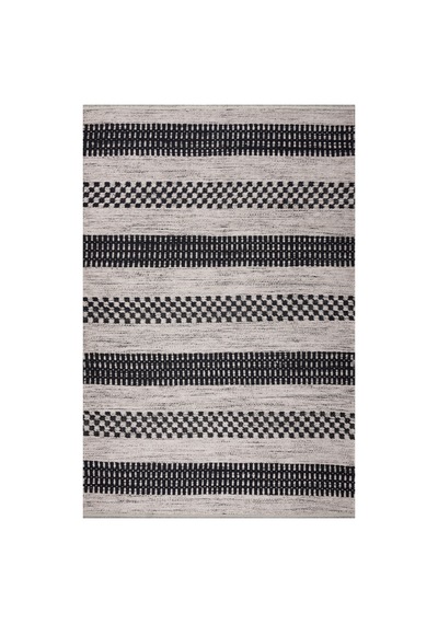 Siyah Krem Çizgili Kilim İskandinav Boho Desenli, Kaymaz Taban, Yıkanabilir,antialerjik Siyah Siyah