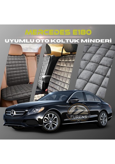 Mercedes E180 Antrasit Renk Tay Tüyü Cepli & Terletmez Sırtlı Oto Koltuk Minder Seti - Koltuk Koruma Kılıfı Ön & Arka Tam Set