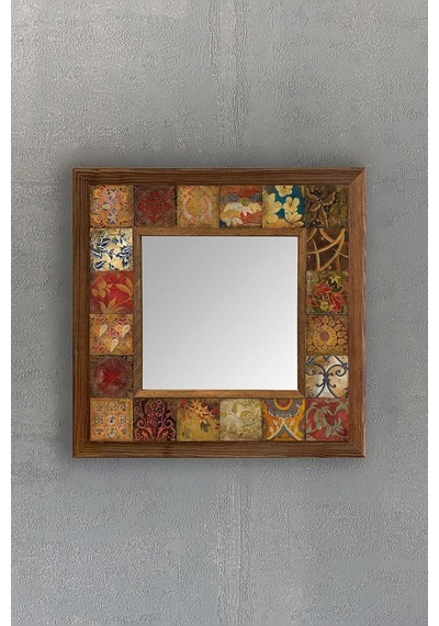 Oscar Stone Decor Ahşap Çerçeveli Mozaik Doğaltaş Ayna 33 Cm X 33 Cm Antre Aynası Ayn-016 Diğer