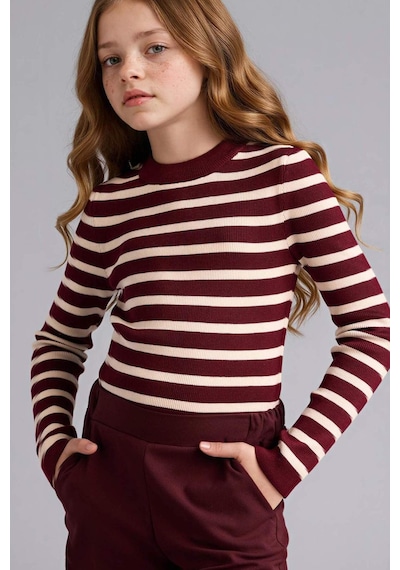 Defacto Kız Çocuk Çizgili Kazak G6975a826spbr281 Bordo-br281