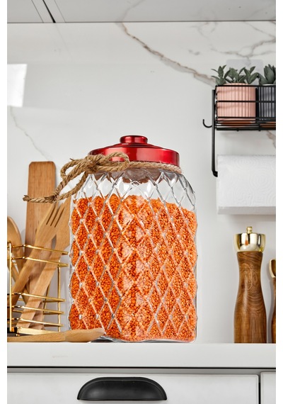 Cooker Nostalji 30 Cm 4,5 Litre Kırmızı Vakum Kapaklı Cam Kavanoz 1 Adet Ckr3810 Çok Renkli