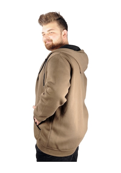 Mode Xl Erkek Sweatshirt Kapşonlu Zippered Basic 20543 Haki 001