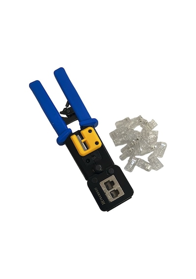 Technozi Rj45 Rj11 Rj12 Cat5 Cat6 Yeni Nesil Konnektör Kolay Sıkma Pensesi + 10 Delikli Jack
