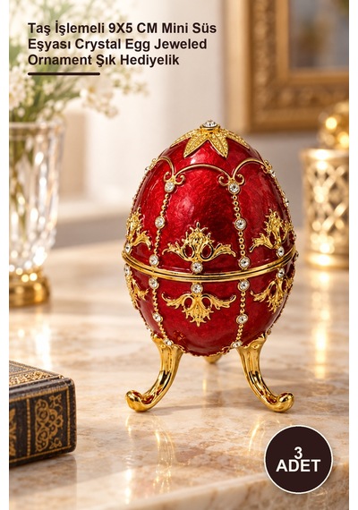3 Adet Taşlı Yumurta Dekoratif Obje Taş İşlemeli 9x5 Cm Mini Süs Eşyası Crystal Egg Jeweled Ornament Şık Hediyelik
