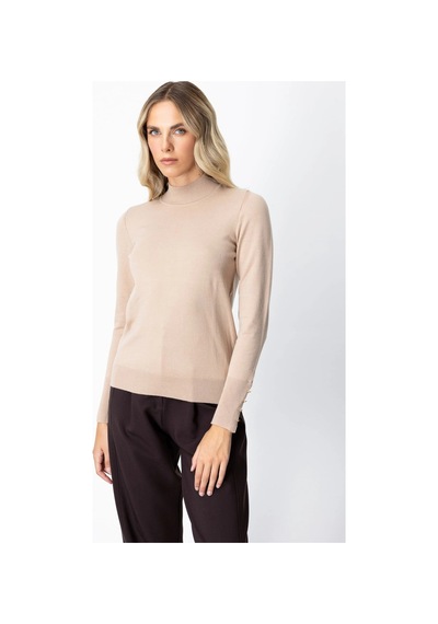 On Fashion Kadın Dik Yaka Basic Bej Kazak 63514 Bej