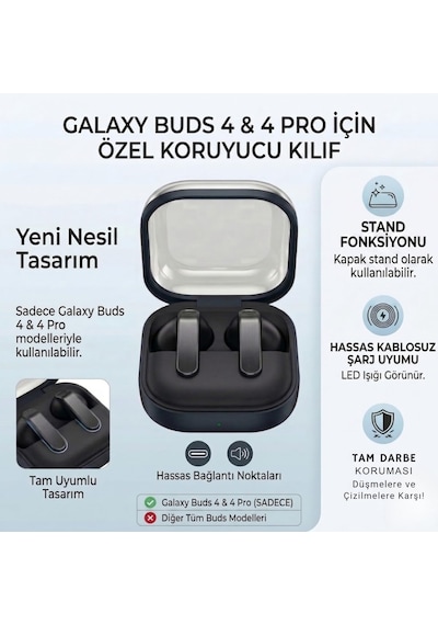 Lilac-frame Samsung Galaxy Buds4 Pro/buds 4 İçin Kılıf Fonksiyonel Stantlı Tasarım Kulaklık