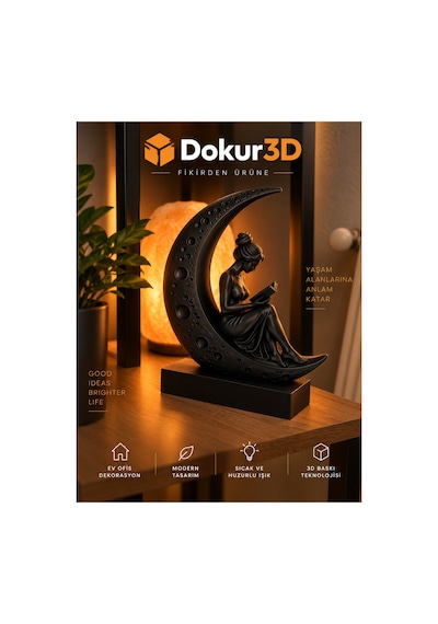 Ay Figürlü Dekoratif Figür Siyah