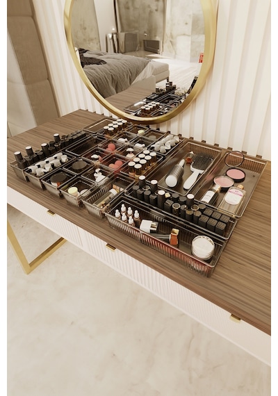 Meleni Home 24'lü Multi Set - Çekmece İçi Düzenleyici - Banyo Makyaj Ve Takı Organizer Siyah