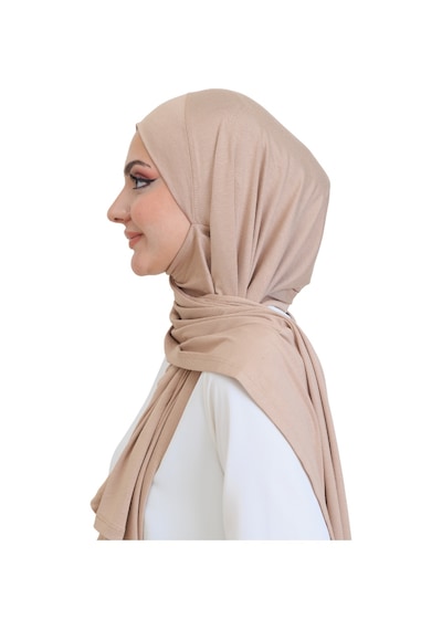 Modish Group Penye Boyun Kapamalı Şal Başörtü Hazır Giyim Turban Esnek Jersey Şal Koyu Vizon