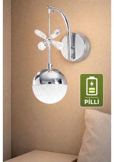 Pilli Led Duvar Apliği Kablosuz Krom Metal Kasa 3000k Tek Renk Sıcak Işık Modern Led Aplik Gümüş Gümüş