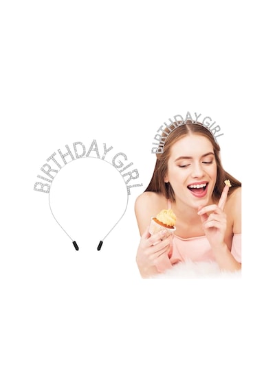 Kristal Taşlı Gümüş Birthday Girl Yazılı Doğum Günü Parti Tacı 19x11cm "