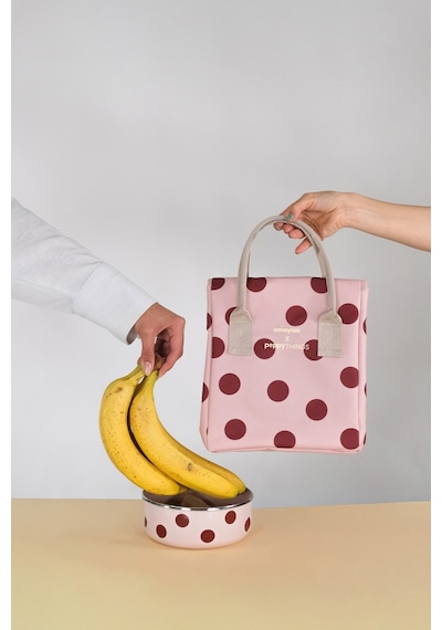 Emaylabxpeppythings Cherry 3 Lü Set Emaye Saklama Kabı, Emaye Kahvaltılık & Termal Taşıma Çantası 10 Litre Pembe - Bordo