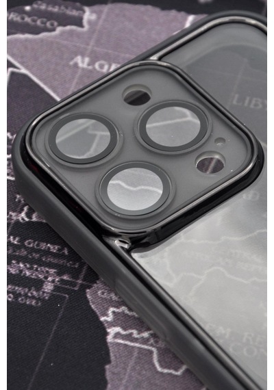 Apple Uyumlu iPhone 12 Pro Uyumlu Siyah Kenarlı Renkli Yarı Şeffaf Kapak Kılıf Kamera Lens Korumalı Siyah -
