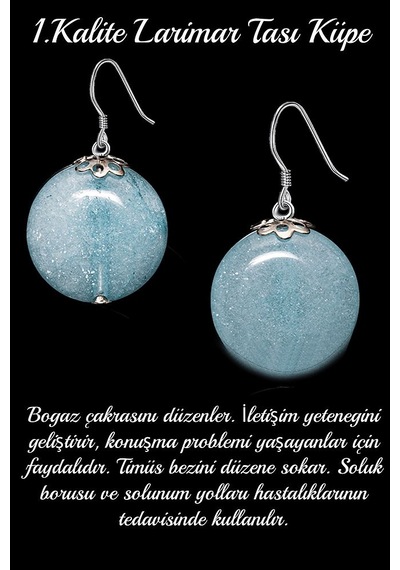 Sertifikalı Larimar Taşı Doğal Taş Küpe - 1.kalite Çok Renkli