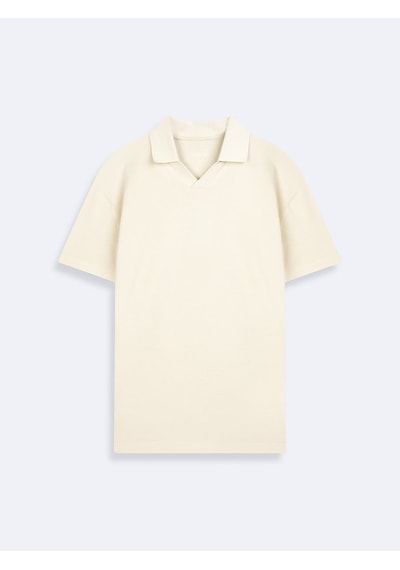 LTB V Yaka Pike Polo Yaka Bej T-shırt Haki
