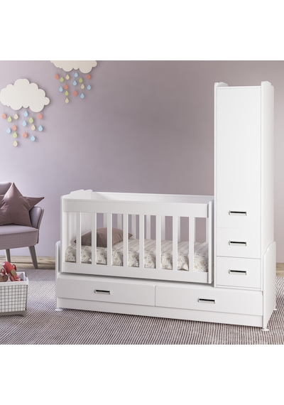 Patiko Furniture Sw 262 Dolaplı Büyüyebilen Beşik Beyaz