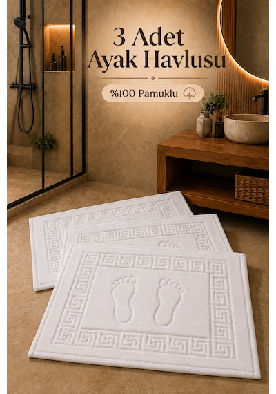 Nirvana 3 Adet Beyaz %100 Pamuklu Ayak Havlusu / Banyo Paspası