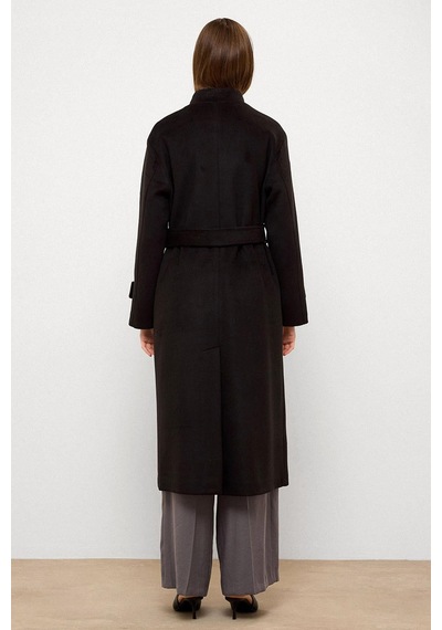 Olcay Dik Yaka Oversize Uzun Kaban Siyah 3124