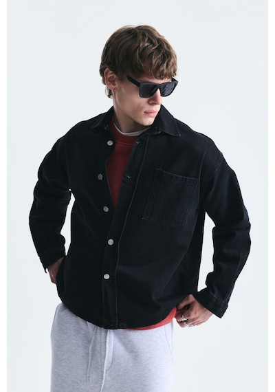 Vamos Oversize Denim Gömlek Siyah