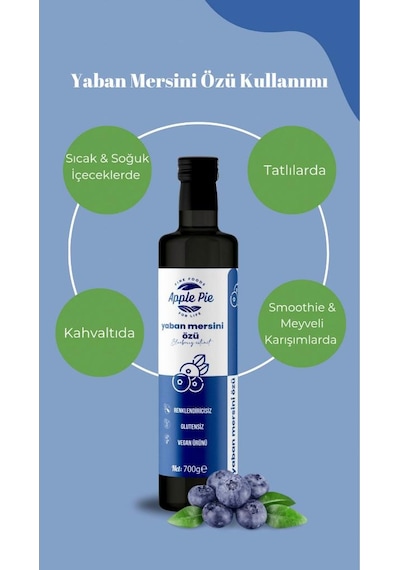 Applepiefoods Yaban Mersini Özü 700 Gr , Doğal , Katkısız Analizli , Soğuk Sıkım , Blueberry Extract