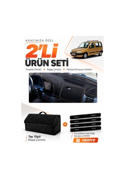 Cıtroen Berlingo M49 1996-2001 Uyumlu Torpido Örtüsü + Tay Tüyü Bagaj Çantası Seti - Siyah