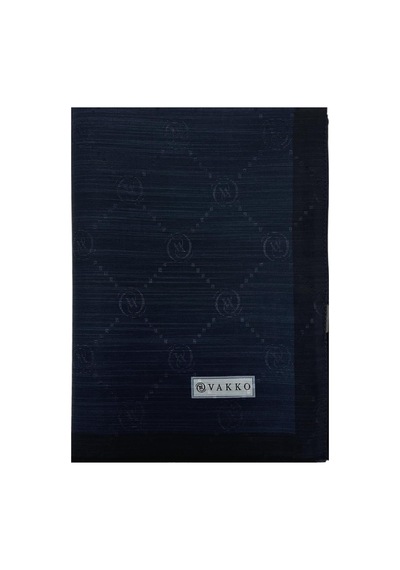 Vakko Pamuk İpek Şal - Şeritli Monogram - Lacivert