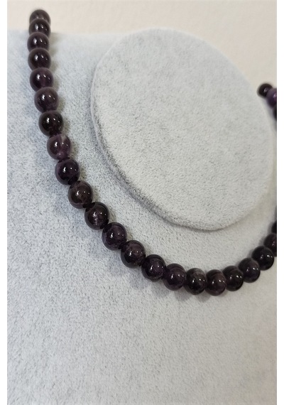 8 Mm Ametist Doğaltaş Kolye