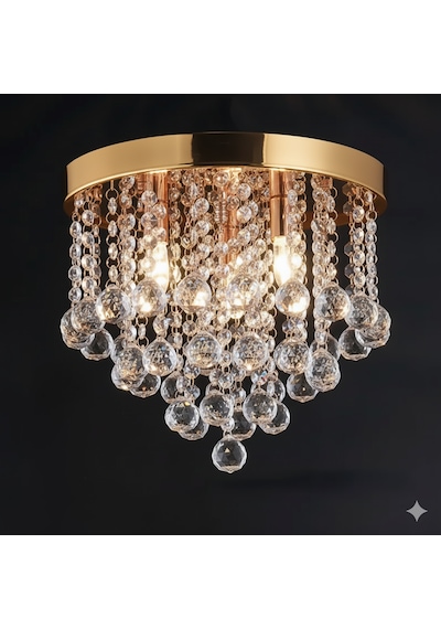 Akasya Büyük Gold Kristal Taşlı Salon Avizesi Altın - Gold