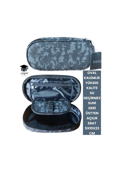 Oval Kalemlik Üstten Açılır Kaliteli Su Geçirmez Kumaş 5x10x23 Cm Kalem Çantası Kalem Kutusu Kamuflaj