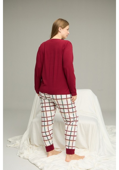 Siyah İnci Curve Büyük Beden Battal Boy Pamuklu Pijama Takım25240858 Bordo