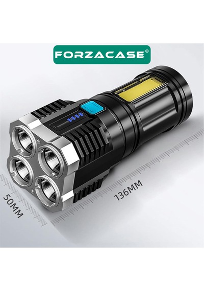 4 Ledli Şarj Edilebilir Çakarlı 4 Mod Outdoor El Feneri -fc954 Siyah