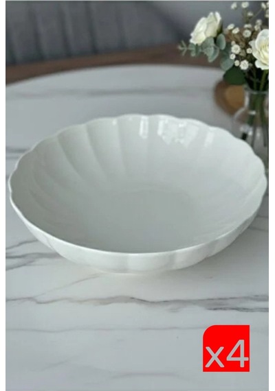 Kütahya Porselen Bone Luz Krem Bowl Kase 25x6cm 2000ml 4 Lü Bnlzf25ks00 Çok Renkli