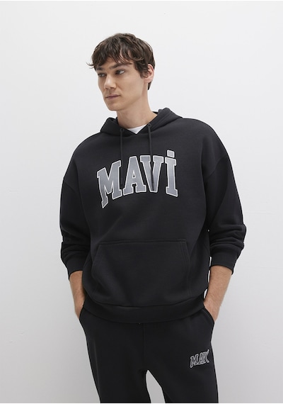 Mavi 067149-902 Mavi Logo Baskılı Kapüşonlu Sweatshirt - Siyah