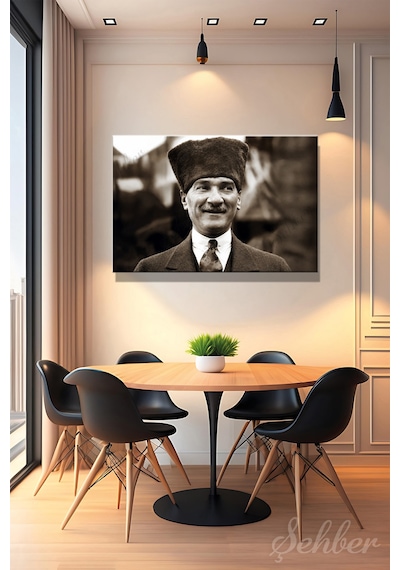 Türkiye Cumhuriyeti'nin Kurucusu Gazi Mustafa Kemal Atatürk Portresi Yatay Kanvas Tablo 4182 Çok Renkli