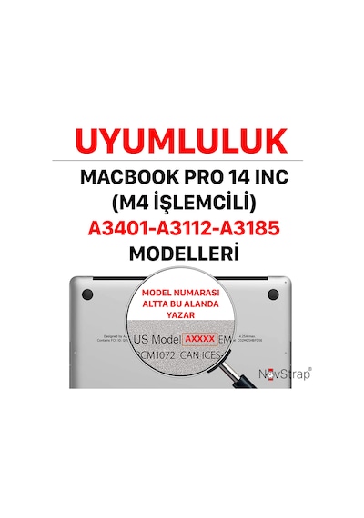 Novstrap Apple Macbook Pro 14 İnç M4 A3401 A3112 A3185 İle Uyumlu Parlak Kılıf + Şeffaf Klavye Kılıfı + Film Pembe