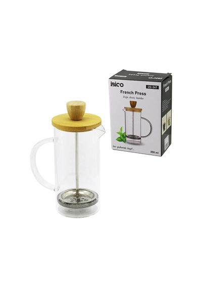 French Press Bambu Kapak 350ml Cam Bitki Süzgeçi 5468 Çok Renkli