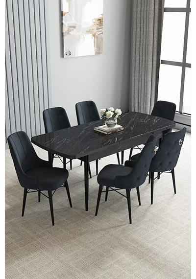 Loft Siyah Mermer 80x132 Açılabilir Mdf Masa Yemek Odası Takımı, Mutfak Takımı 6 Sandalye Antrasit Loft Siyah Mermer 80x132 Açılabilir Mdf Masa Yemek Odası Takımı, Mutfak Takımı 6 Sandalye Antrasit