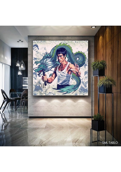 Uzak Doğu Dövüş Bruce Lee Ejderha Kanvas Tablo 40 X 40 Cm