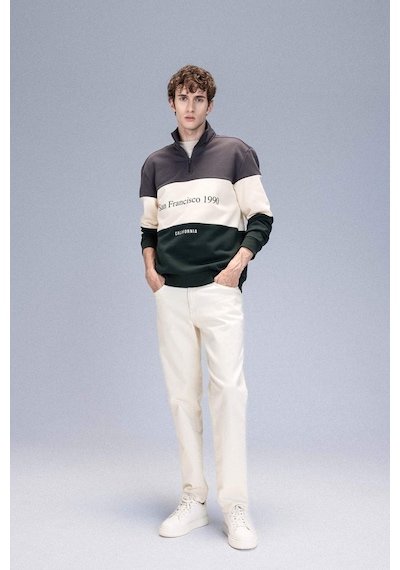 DeFacto Relax Fit Dik Yaka Fermuarlı Baskılı Kalın Sweatshirt D2562AX24AUAR63
