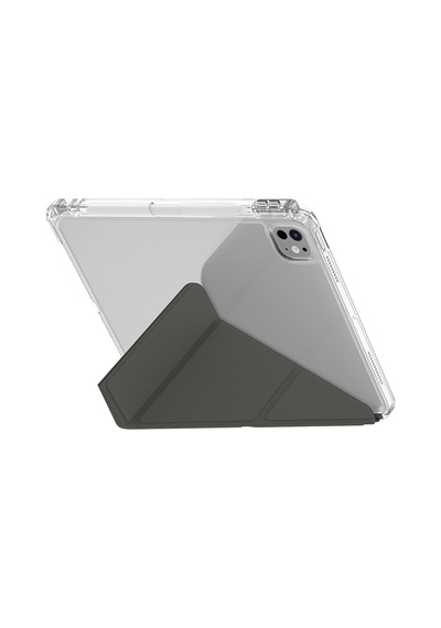 Apple Uyumlu iPad  Pro 11 2025 M5 Kılıf Skinarma Kalemlikli Arkası Şeffaf Standlı Magnetik Zeta Kılıf Gri Kapaklı Kılıf