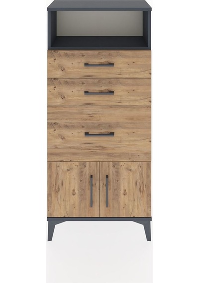 Hyperion Dolap Tek Raflı 3 Çekmeceli 2 Kapaklı 60x44x134 Antrasit-çam Antrasit