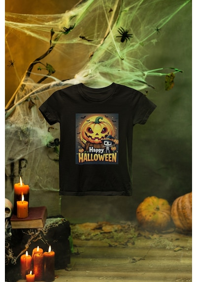Magors Stıl-x Happy Halloween - Cadılar Bayramı Baskılı Unısex Tshırt Siyah-2