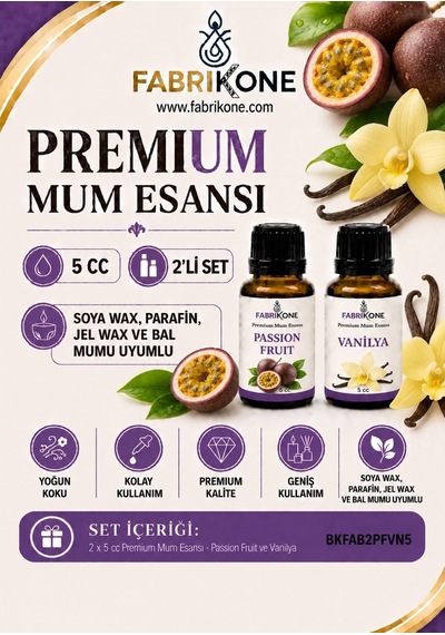 Premium Mum Esansı 5 Cc 2'li Set - Passion Fruit, Vanilya - Soya Wax, Parafin, Jel Wax Ve Bal Mumu Uyumlu Bkfab2pfvn5 Karışık