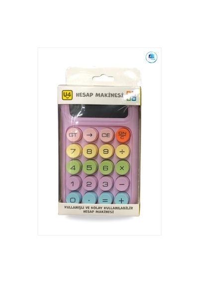 Hesap Makinesi Haneli Pilli Pastel Renkli Yuvarlak Tuşlu Ofis Oku Çok Renkli