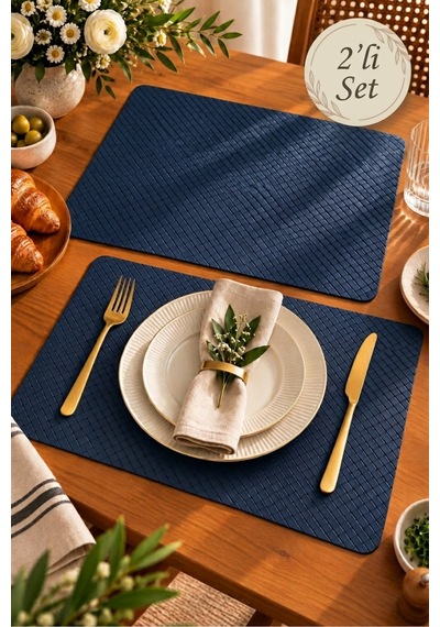 2'li Deri Amerikan Servis Seti 45x30 Cm Örgü Dokulu Supla Masa Servis Altlığı Lacivert - 939971829 Lacivert
