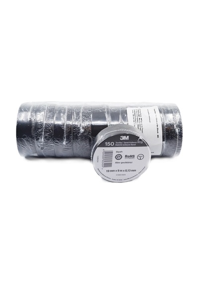 10 Adet 3M Temflex PVC Siyah İzole Bant Elektrik Bandı